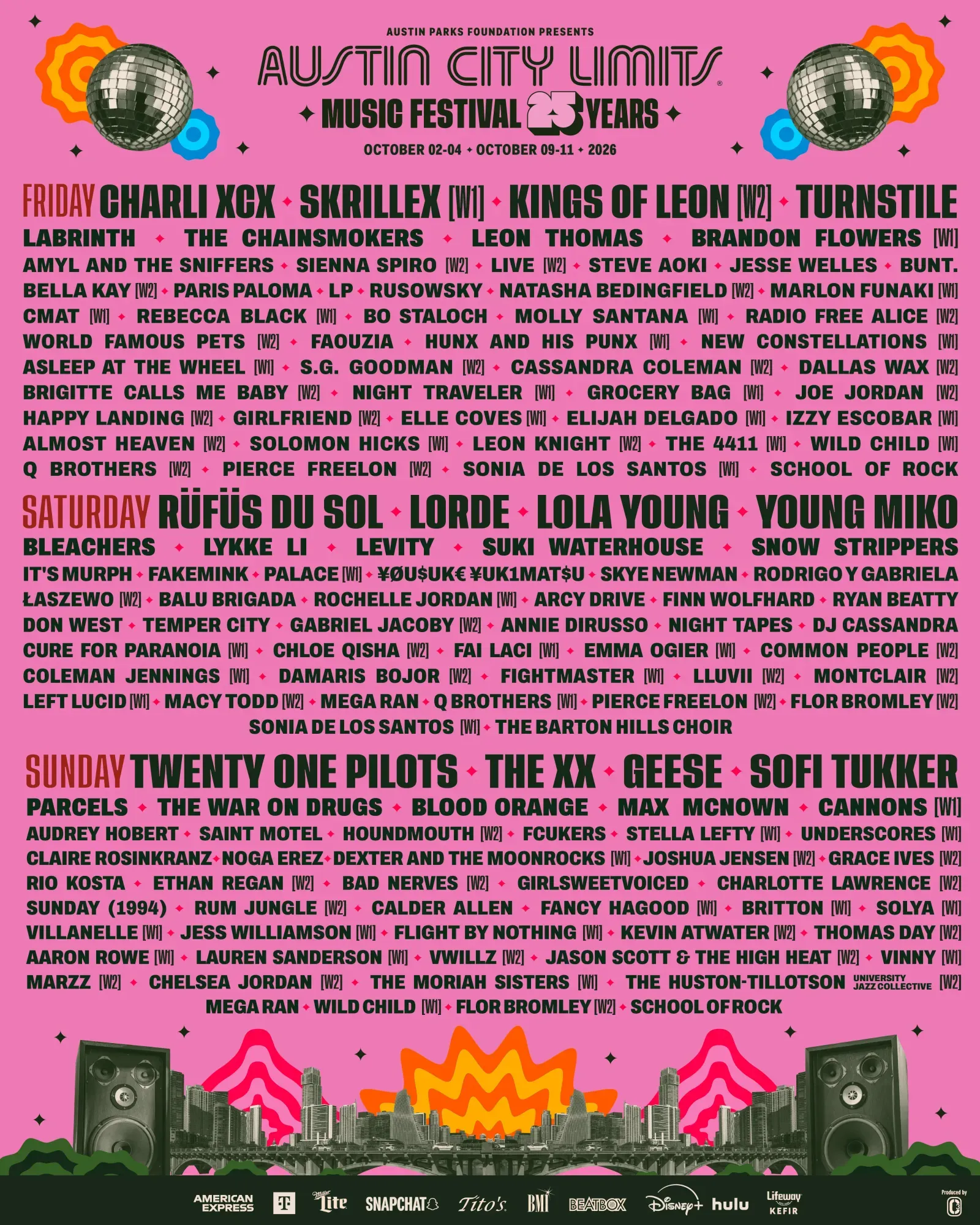 Austin City Limits Music Festival 2026 lineup